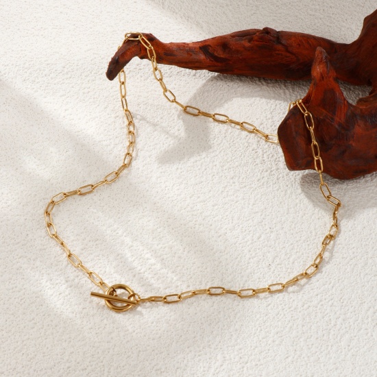 Immagine di 1 Pz 18K Vero Oro Placcato Catena a Graffetta Collana, 304 Acciaio Inossidabile 50cm, Dimensione della Catena: 3mm, Per Donne, Minimalista Squisito Regalo, Placcatura Sottovuoto PVD Ecologica