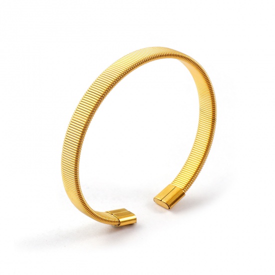 Immagine di 1 Pz Placcatura Sottovuoto Ecologica Minimalista Squisito 18K Vero Oro Placcato 304 Acciaio Inossidabile Striscia Aprire Braccialetti Per Donne Regalo 19cm Lunghezza