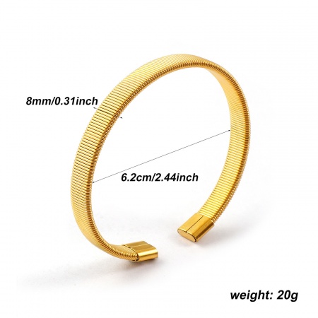 Picture of Wholesale Stripe 304 Stainless Steel Open Cuff Bangles Bracelets, 18K Real Gold Plated Eco-friendly Vacuum Plating Waterproof Anti-Tarnish Hypoallergenic, Unisex Exquisite Minimalist Gift Jewelry Supply, 19cm(7.5") long, 1 Piece