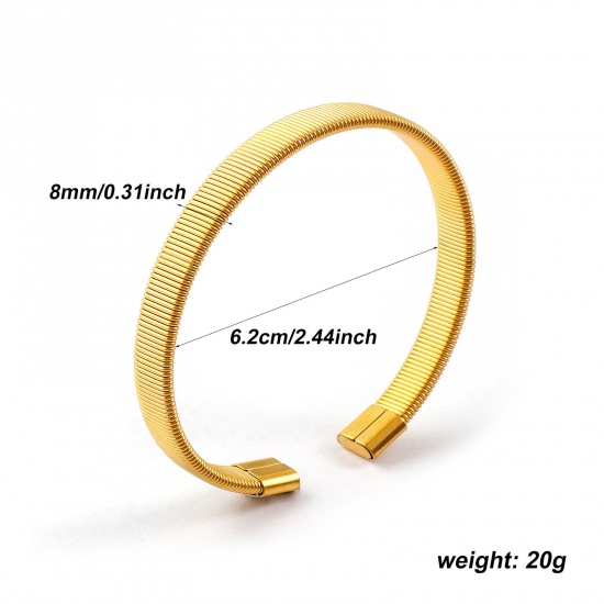 Immagine di 1 Pz Placcatura Sottovuoto Ecologica Minimalista Squisito 18K Vero Oro Placcato 304 Acciaio Inossidabile Striscia Aprire Braccialetti Per Donne Regalo 19cm Lunghezza