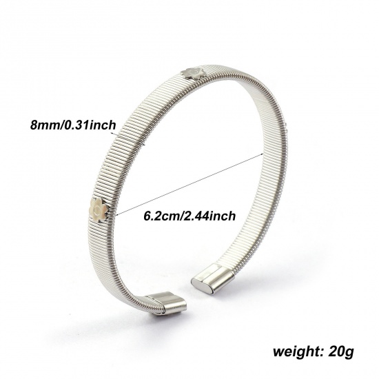 Immagine di 1 Pz Ecologico Minimalista Squisito Tono Argento 304 Acciaio Inossidabile Fiore Aprire Braccialetti Per Donne Regalo 19cm Lunghezza