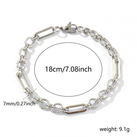 Picture of Wholesale 304 Stainless Steel Handmade Link Chain Bracelets, Silver Tone Eco-friendly, Women's Exquisite Dainty Gift Jewelry Supply, 18cm(7.1") long, Chain Size: 7mm, 1 Piece