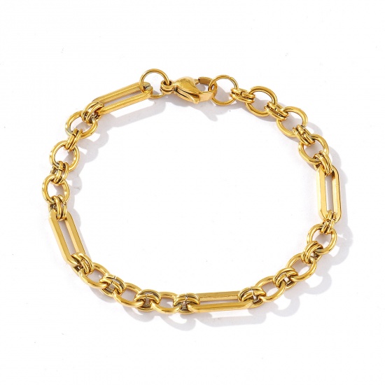 Picture of 1 Piece Eco-friendly PVD Vacuum Plating Dainty Exquisite 18K Real Gold Plated 304 Stainless Steel Handmade Link Chain Bracelets For Women Gift 18cm(7.1") long