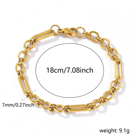 Picture of Wholesale 304 Stainless Steel Handmade Link Chain Bracelets, 18K Real Gold Plated Eco-friendly PVD Vacuum Plating Waterproof Anti-Tarnish Hypoallergenic, Women's Exquisite Dainty Gift Jewelry Supply, 18cm(7.1") long, Chain Size: 7mm, 1 Piece