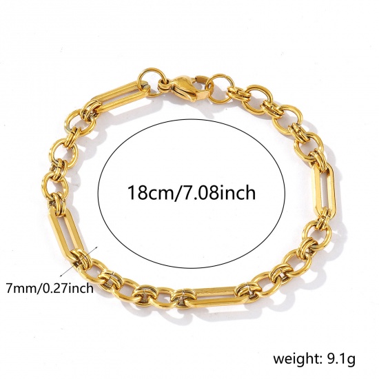 Picture of 1 Piece Eco-friendly PVD Vacuum Plating Dainty Exquisite 18K Real Gold Plated 304 Stainless Steel Handmade Link Chain Bracelets For Women Gift 18cm(7.1") long