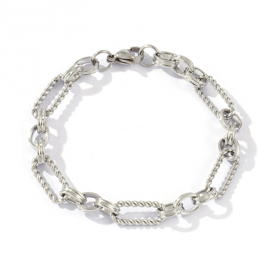 Bild von 1 Strang Umweltfreundlich Elegant Exquisit Silberfarbe 304 Edelstahl Handgefertigte Gliederkette Armband Für Frauen Geschenk 18cm lang