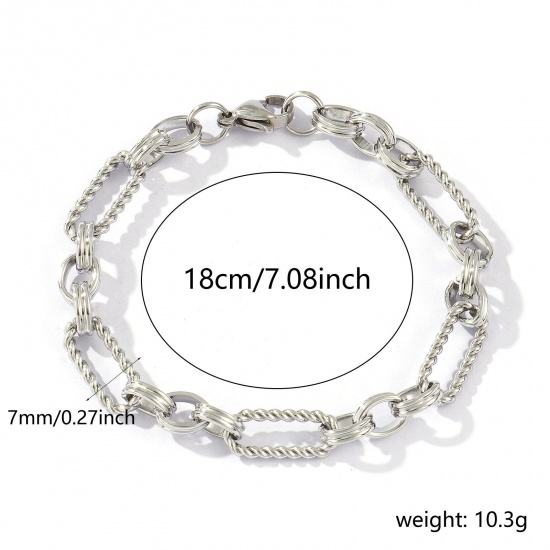 Bild von 1 Strang Umweltfreundlich Elegant Exquisit Silberfarbe 304 Edelstahl Handgefertigte Gliederkette Armband Für Frauen Geschenk 18cm lang