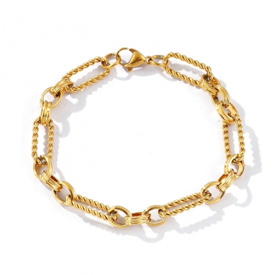 Bild von 1 Strang Umweltfreundliche PVD-Vakuumbeschichtung Elegant Exquisit 18K Echtgold plattiert 304 Edelstahl Handgefertigte Gliederkette Armband Für Frauen Geschenk 18cm lang