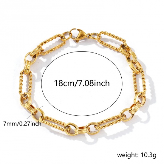 Bild von 1 Strang Umweltfreundliche PVD-Vakuumbeschichtung Elegant Exquisit 18K Echtgold plattiert 304 Edelstahl Handgefertigte Gliederkette Armband Für Frauen Geschenk 18cm lang