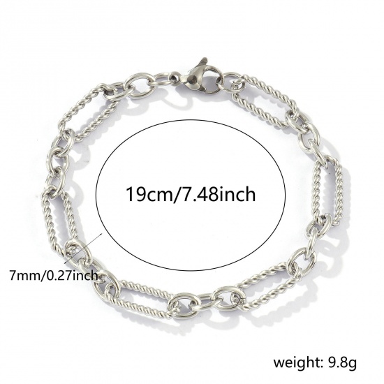 Bild von 1 Strang Umweltfreundlich Elegant Exquisit Silberfarbe 304 Edelstahl Handgefertigte Gliederkette Armband Für Frauen Geschenk 19cm lang