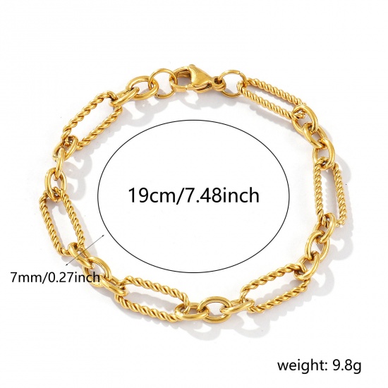 Bild von 1 Strang Umweltfreundliche PVD-Vakuumbeschichtung Elegant Exquisit 18K Echtgold plattiert 304 Edelstahl Handgefertigte Gliederkette Armband Für Frauen Geschenk 19cm lang