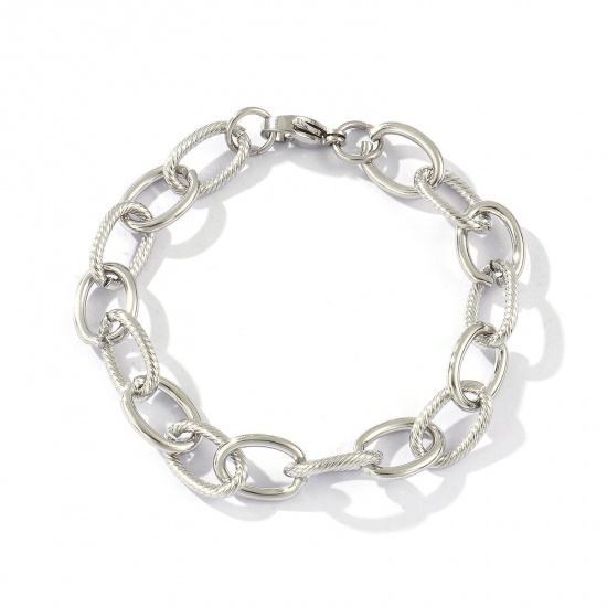 Imagen de 1 Piece Eco-friendly Dainty Exquisite Silver Tone 304 Stainless Steel Handmade Link Chain Bracelets For Women Gift 19cm(7.5") long