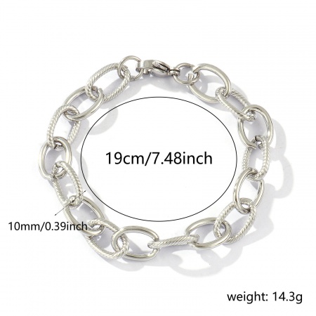 Picture of Wholesale 304 Stainless Steel Handmade Link Chain Bracelets, Silver Tone Eco-friendly, Women's Exquisite Dainty Gift Jewelry Supply, 19cm(7.5") long, Chain Size: 10mm, 1 Piece
