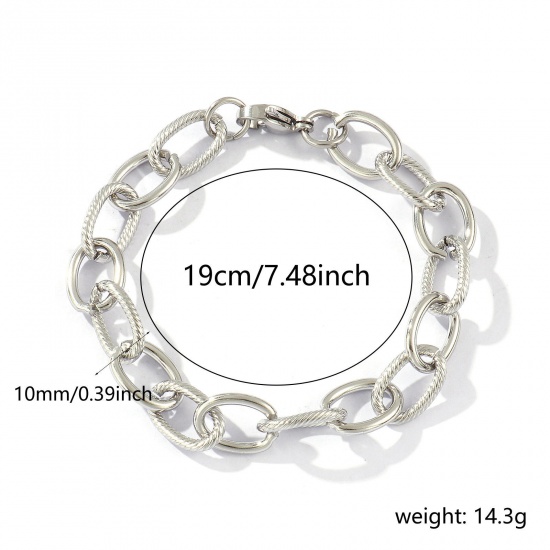 Imagen de 1 Piece Eco-friendly Dainty Exquisite Silver Tone 304 Stainless Steel Handmade Link Chain Bracelets For Women Gift 19cm(7.5") long
