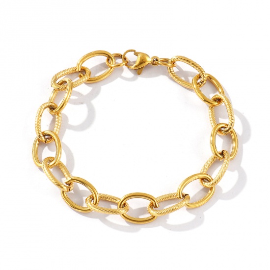 Imagen de 1 Piece Eco-friendly PVD Vacuum Plating Dainty Exquisite 18K Real Gold Plated 304 Stainless Steel Handmade Link Chain Bracelets For Women Gift 19cm(7.5") long