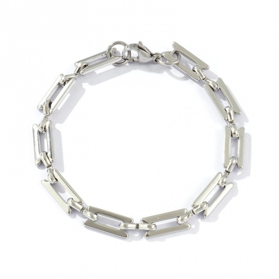 Bild von 1 Strang Umweltfreundlich Elegant Exquisit Silberfarbe 304 Edelstahl Handgefertigte Gliederkette Armband Für Frauen Geschenk 20cm lang