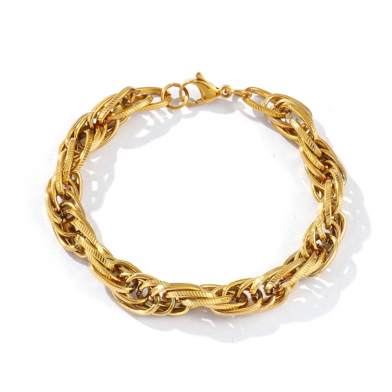 Imagen de 1 Piece Eco-friendly PVD Vacuum Plating Dainty Exquisite 18K Real Gold Plated 304 Stainless Steel Handmade Link Chain Bracelets For Women Gift 20cm(7.9") long