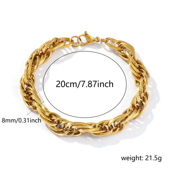 Imagen de 1 Piece Eco-friendly PVD Vacuum Plating Dainty Exquisite 18K Real Gold Plated 304 Stainless Steel Handmade Link Chain Bracelets For Women Gift 20cm(7.9") long