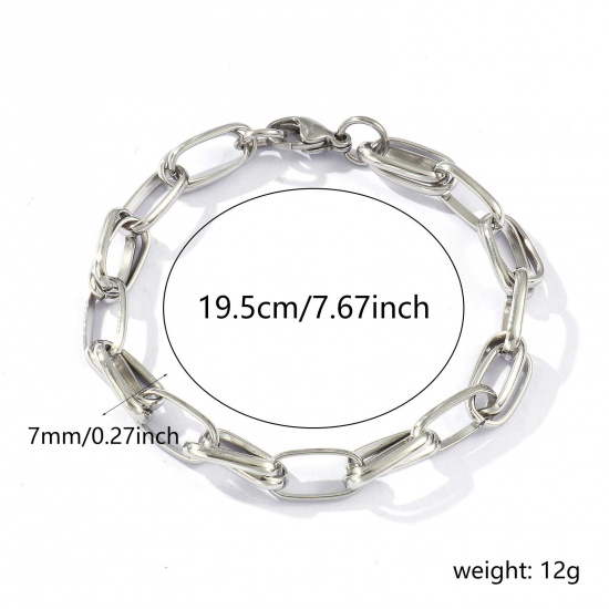 Imagen de 1 Piece Eco-friendly Dainty Exquisite Silver Tone 304 Stainless Steel Handmade Link Chain Bracelets For Women Gift 19.5cm(7 5/8") long