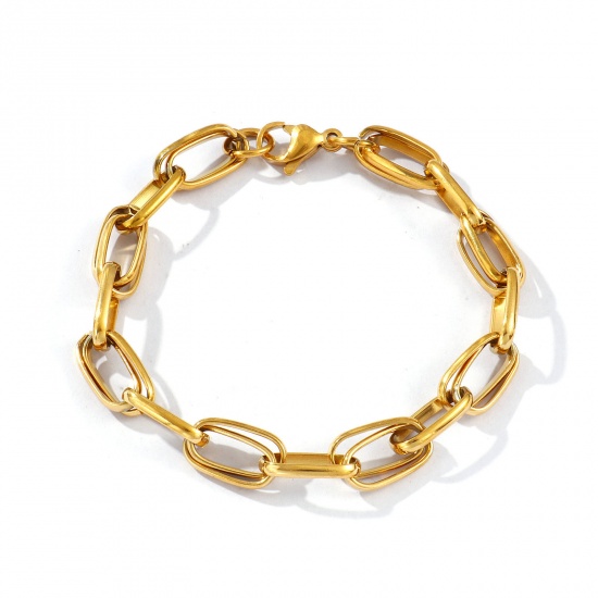Imagen de 1 Piece Eco-friendly PVD Vacuum Plating Dainty Exquisite 18K Real Gold Plated 304 Stainless Steel Handmade Link Chain Bracelets For Women Gift 19.5cm(7 5/8") long