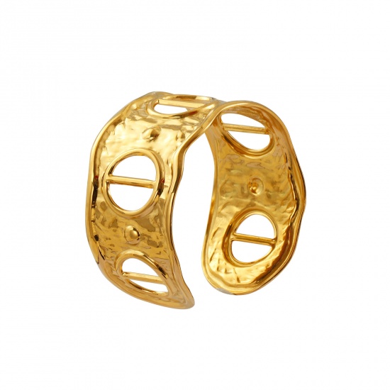 Immagine di 1 Pz Placcatura Sottovuoto PVD Ecologica Semplice & Casual Retrò 18K Vero Oro Placcato 304 Acciaio Inossidabile Circolo Aprire Braccialetti Per Donne Regalo 16.5cm Lunghezza