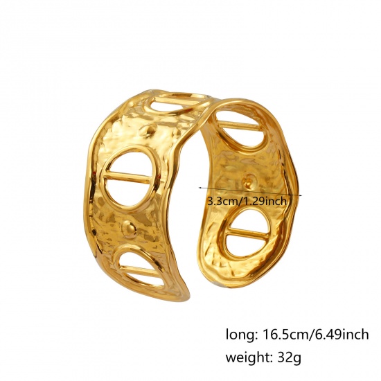 Immagine di 1 Pz Placcatura Sottovuoto PVD Ecologica Semplice & Casual Retrò 18K Vero Oro Placcato 304 Acciaio Inossidabile Circolo Aprire Braccialetti Per Donne Regalo 16.5cm Lunghezza