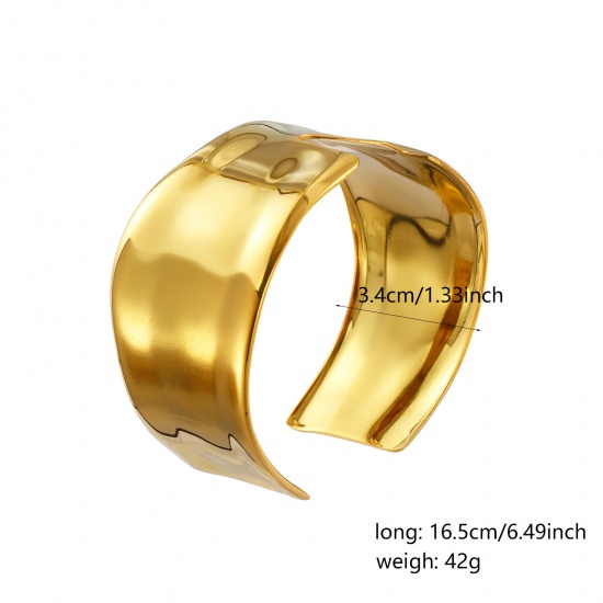 Immagine di 1 Pz Placcatura Sottovuoto PVD Ecologica Semplice & Casual Retrò 18K Vero Oro Placcato 304 Acciaio Inossidabile Forma di U Aprire Braccialetti Per Donne Regalo 16.5cm Lunghezza