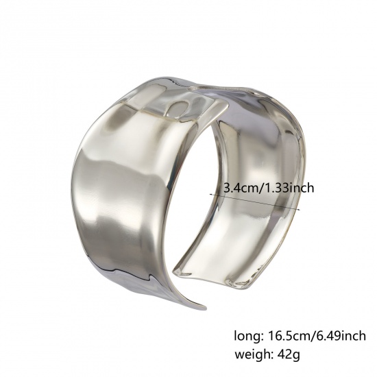 Immagine di 1 Pz Ecologico Semplice & Casual Retrò Tono Argento 304 Acciaio Inossidabile Forma di U Aprire Braccialetti Per Donne Regalo 16.5cm Lunghezza