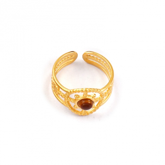 Immagine di 1 Piece Eco-friendly PVD Vacuum Plating Stylish Retro 18K Real Gold Plated Brown 304 Stainless Steel & Gemstone Open Adjustable Rings For Women Gift 17.3mm(US Size 7)