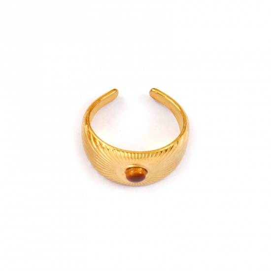 Immagine di 1 Piece Eco-friendly PVD Vacuum Plating Stylish Retro 18K Real Gold Plated Brown 304 Stainless Steel & Gemstone Open Adjustable Rings For Women Gift 18.1mm(US Size 8)