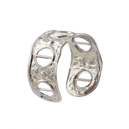 Immagine di 1 Pz Ecologico Retrò Squisito Tono Argento 304 Acciaio Inossidabile Circolo Aprire Braccialetti Unisex Regalo 16.5cm Lunghezza