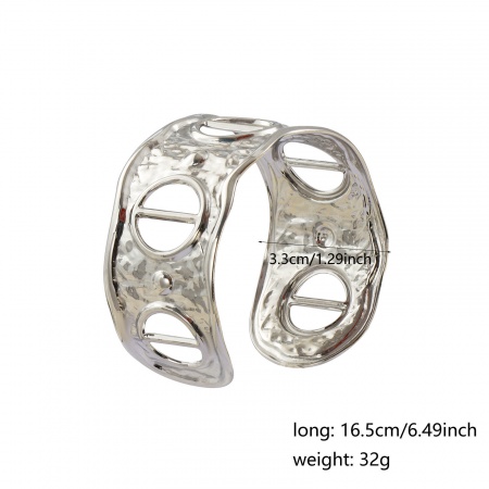 Picture of Wholesale Circle Hollow 304 Stainless Steel Open Cuff Bangles Bracelets, Silver Tone Eco-friendly, Unisex Exquisite Retro Gift Jewelry Supply, 16.5cm(6 4/8") long, 1 Piece