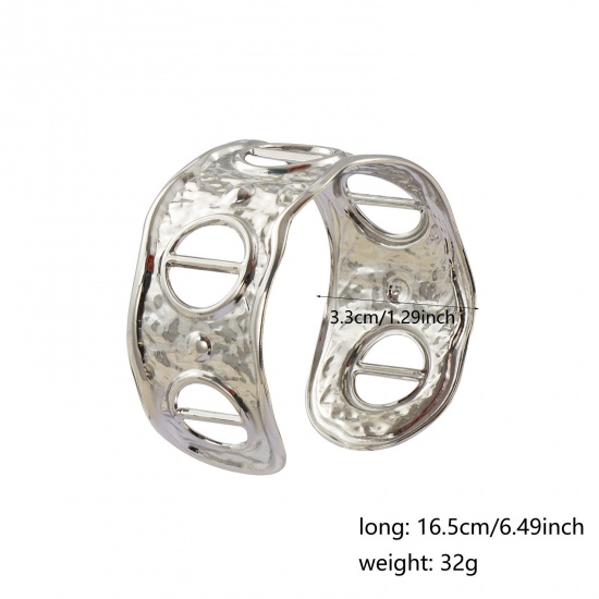 Immagine di 1 Pz Ecologico Retrò Squisito Tono Argento 304 Acciaio Inossidabile Circolo Aprire Braccialetti Unisex Regalo 16.5cm Lunghezza
