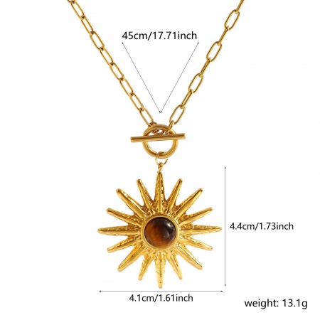 Picture of Wholesale Sun Brown Pendant Charm Necklace, 18K Real Gold Plated 304 Stainless Steel & Gemstone Paperclip Link Chain, Women's Eco-friendly PVD Vacuum Plating Waterproof Anti-Tarnish Hypoallergenic Galaxy Stylish Gift Jewelry For Retailer, 45cm(17.7") long, 1 Piece
