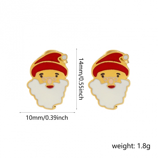Bild von 1 Paar Umweltfreundliche PVD-Vakuumbeschichtung Süß Exquisit 18K Echtgold plattiert Rot 304 Edelstahl Weihnachten Weihnachtsmann Mit Stöpsel Ohrring Ohrstecker Für Frauen Geschenk 14mm x 10mm, Pfosten-/Drahtstärke: 0.7mm(21 Gauge)