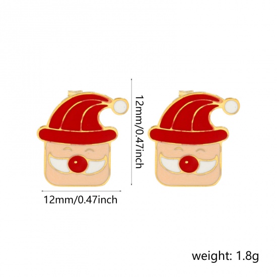 Bild von 1 Paar Umweltfreundliche PVD-Vakuumbeschichtung Süß Exquisit 18K Echtgold plattiert Rot 304 Edelstahl Weihnachten Weihnachtsmann Mit Stöpsel Ohrring Ohrstecker Für Frauen Geschenk 12mm x 12mm, Pfosten-/Drahtstärke: 0.7mm(21 Gauge)