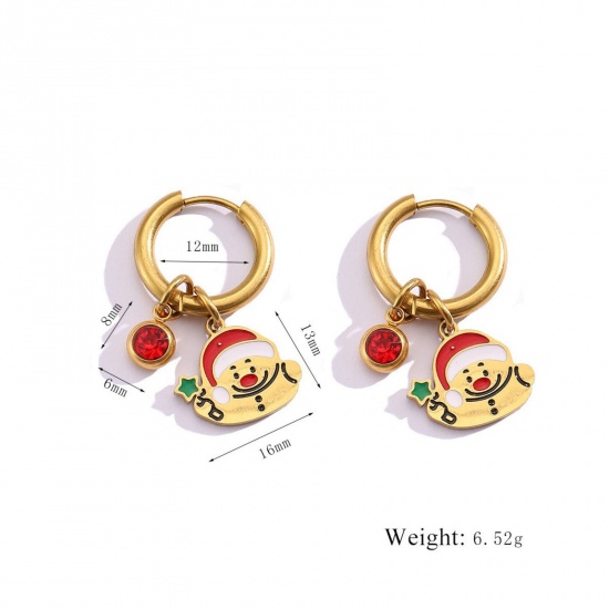 Immagine di 1 Pair Vacuum Plating Stylish Exquisite 18K Real Gold Plated Yellow 304 Stainless Steel & Rhinestone Christmas Ginger Bread Man Enamel Hoop Earrings For Women Gift 12mm Dia.