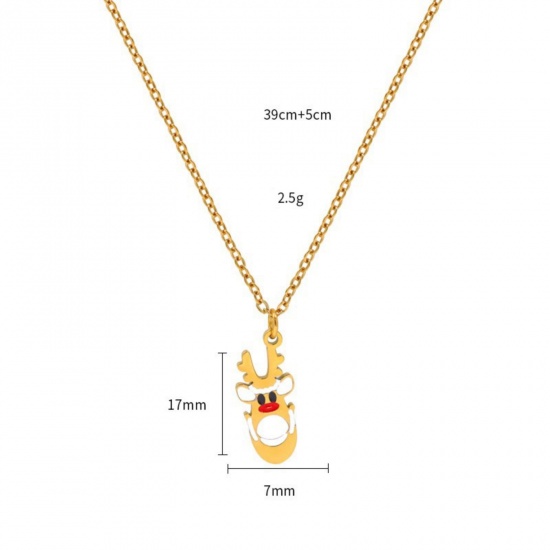 18K Real Gold Plated Pere David's Deer Pendant Charm Necklace, 304 Stainless Steel 39cm(15.4") + 5cm(2"), For Women, Khaki Enamel Christmas Stylish Gift, Vacuum Plating, 1 Piece の画像