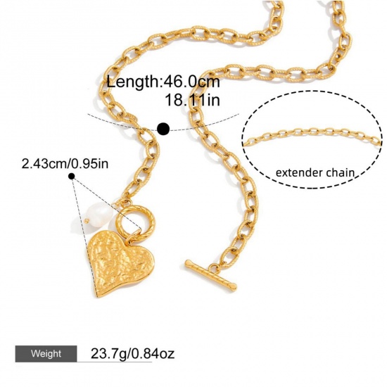 Immagine di 18K Real Gold Plated Heart Pendant Charm Necklace, 304 Stainless Steel 46cm(18.1"), For Women, Valentine's Day Stylish Gift, Vacuum Plating, 1 Piece