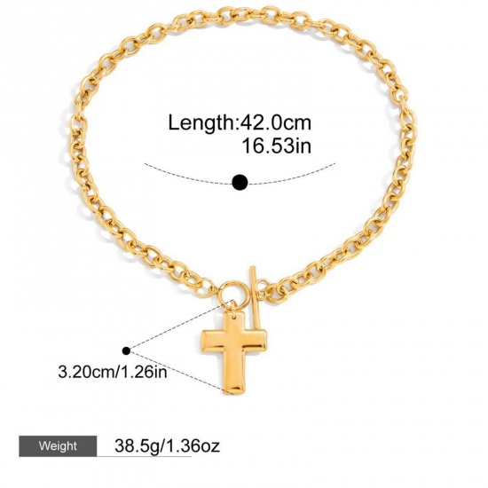 Immagine di 18K Real Gold Plated Cross Pendant Charm Necklace, 304 Stainless Steel 42cm(16.5"), For Women, Religious Stylish Gift, Vacuum Plating, 1 Piece