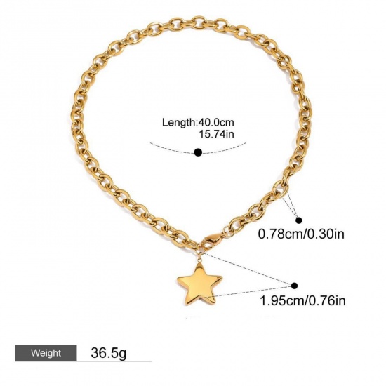 Immagine di 18K Real Gold Plated Pentagram Star Pendant Charm Necklace, 304 Stainless Steel 40cm(15.7"), For Women, Exquisite Stylish Gift, Vacuum Plating, 1 Piece