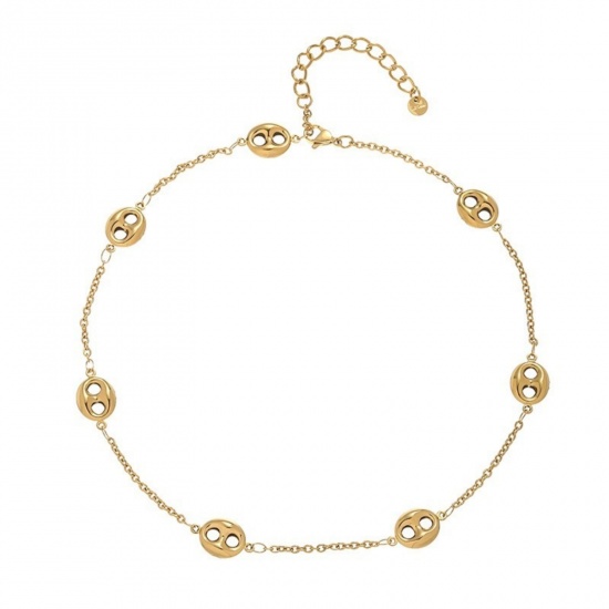 Image de 1 Piece 18K Real Gold Plated Pig Nose Necklace, 304 Stainless Steel 40cm(15.7") + 5cm(2"), For Women, Stylish Exquisite Gift, Vacuum Plating