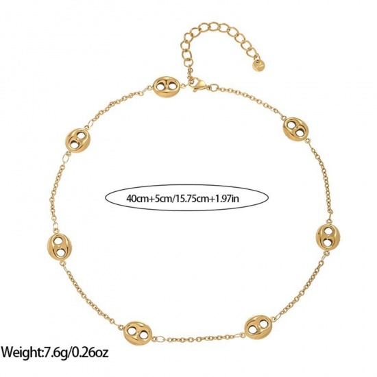 Image de 1 Piece 18K Real Gold Plated Pig Nose Necklace, 304 Stainless Steel 40cm(15.7") + 5cm(2"), For Women, Stylish Exquisite Gift, Vacuum Plating