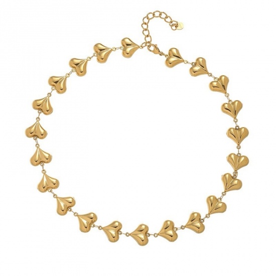 Image de 1 Piece 18K Real Gold Plated Heart Necklace, 304 Stainless Steel 40cm(15.7") + 5cm(2"), For Women, Stylish Valentine's Day Gift, Vacuum Plating