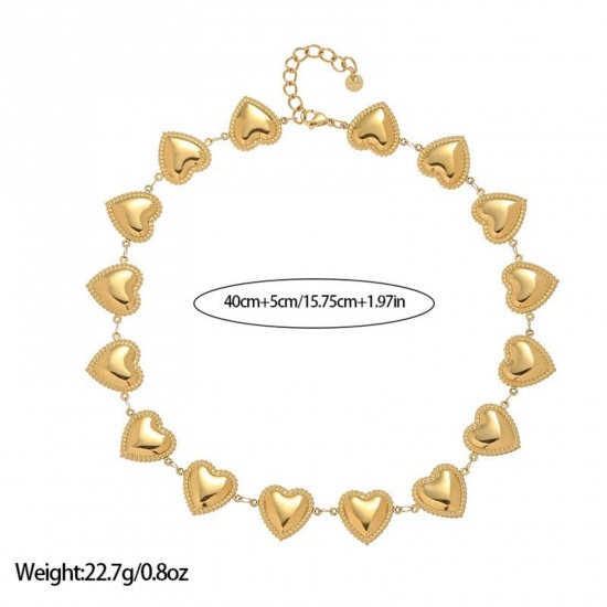 Image de 1 Piece 18K Real Gold Plated Heart Necklace, 304 Stainless Steel 40cm(15.7") + 5cm(2"), For Women, Stylish Valentine's Day Gift, Vacuum Plating