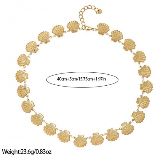 Image de 1 Piece 18K Real Gold Plated Shell Necklace, 304 Stainless Steel 40cm(15.7") + 5cm(2"), For Women, Stylish Exquisite Gift, Vacuum Plating