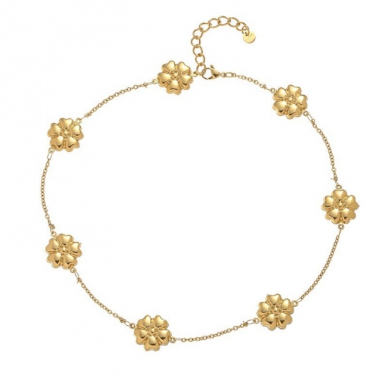 Image de 1 Piece 18K Real Gold Plated Flower Necklace, 304 Stainless Steel 40cm(15.7") + 5cm(2"), For Women, Stylish Exquisite Gift, Vacuum Plating