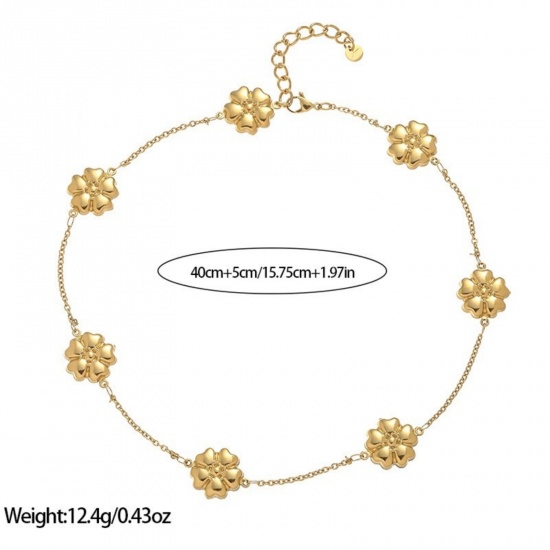 Image de 1 Piece 18K Real Gold Plated Flower Necklace, 304 Stainless Steel 40cm(15.7") + 5cm(2"), For Women, Stylish Exquisite Gift, Vacuum Plating