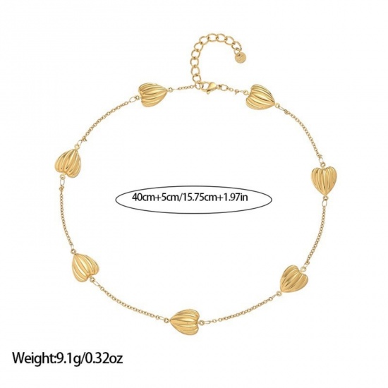 Image de 1 Piece 18K Real Gold Plated Heart Necklace, 304 Stainless Steel 40cm(15.7") + 5cm(2"), For Women, Stylish Valentine's Day Gift, Vacuum Plating