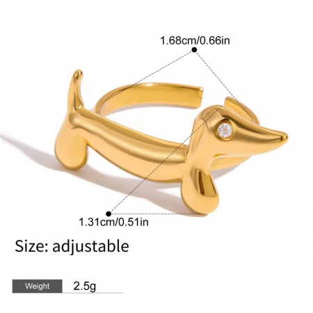 Bild von Großhandel Frauen Geschenk Hund Lila Kubisches Zirkonia Offen Verstellbar Ring, 18K Echtgold plattiert 304 Edelstahl, Umweltfreundliche Vakuumbeschichtung, wasserdicht, anlaufgeschützt und hypoallergen Haustier Denkmal Süß Schmuckbedarf, 16.8mm（US Größe:6.25), 1 Stück